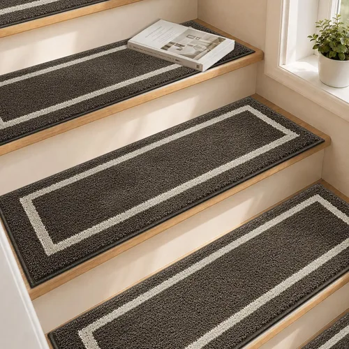 Miniatura 14 de COSY HOMEER Peldaños Suaves Antideslizantes Alfombra 28 x 9 pulgadas Alfombras de Escalera para Interiores para Escalones de Madera, Alfombras