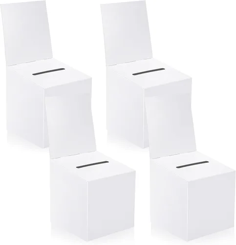 Paquete de 4 cajas para rifas, urnas con ranura, cajas de cartón de 6 x 6 x 6 pulgadas con ranura para boletos y cabecera extraíble para coleccionar