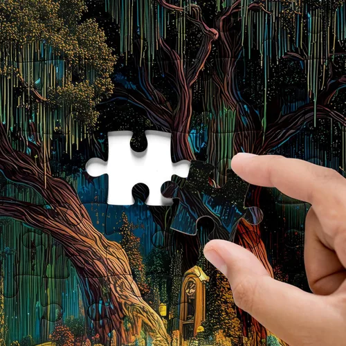 Miniatura 4 de Rompecabezas de isla flotante de bosque de fantasía de 1000 piezas para adultos, rompecabezas mágico de cascada de arco iris, rompecabezas de arte