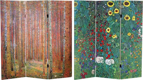 Miniatura 14 de Red Lantern Pantalla plegable de lona de Van Gogh de doble cara, flores de almendra/campo de trigo, 3 pies de corto - 3 paneles