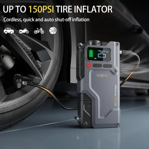 Miniatura 4 de Arrancador Cargador de Batería de Coche de 9000A con Compresor de Aire, Inflador de Neumáticos de 150PSI (Toda Gasolina/16L Diésel), Caja