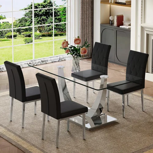 Miniatura 63 de Mesa de comedor moderna para mesa de comedor de mármol sintético de 4/6, 63 pulgadas, mesa de cocina rectangular, mesa de cocina y comedor de fácil