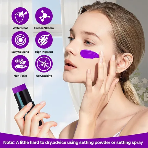 Miniatura 5 de Go Ho Barra de Pintura Facial Morada Mezclable en Crema, Pintura Corporal Morada de Cobertura Total para Adultos, Niños, Halloween, Cosplay, SFX