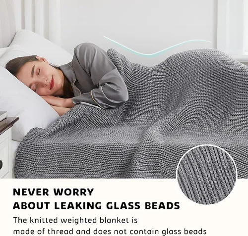 Miniatura 5 de L'AGRATY Manta de tejido de punto grueso con peso, para adultos, decorativa, estilo ganchillo, con peso uniforme y sin cuentas, lavable a máquina