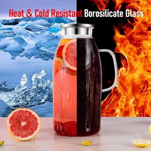 Miniatura 6 de Jarra de vidrio grande de 105 onzas con asa y tapa, jarras para bebidas, jarra de té helado para refrigerador, jarras de jugo de limonada