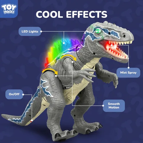 Miniatura 4 de STEAM Life Dinosaurios con control remoto para niños de 3 a 12 años, dinosaurios con luz LED, juguete robot velociraptor Gris