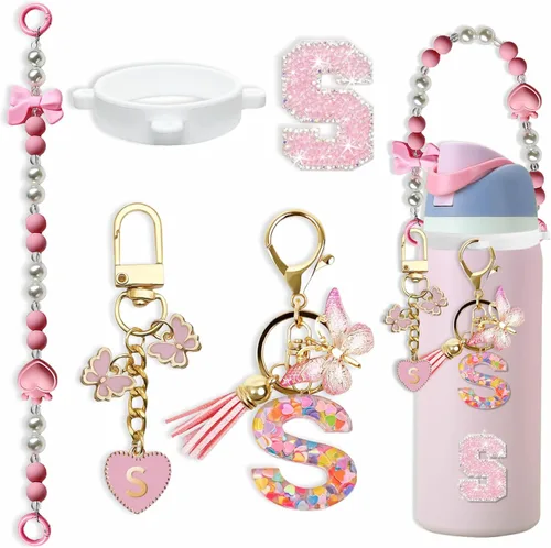 Miniatura 21 de Lindo Juego de Dijes de Letras para Botella de Agua Owala de 24oz, 32oz, 40oz, Owala Kids y Vaso de Café, FreeSip – Incluye Correa con Asa, para Rosa