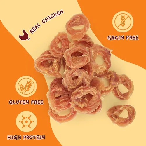 Miniatura 5 de Jungle Calling Anillos de pollo para perros pequeños, medianos y grandes, cecina de pollo asado lento, masticables para perros sin cuero crudo