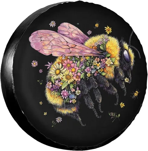 Bee Wings Blooms Spare Tire Cover Wheel Protectors Dust-Proof Wheel Tire Cover Fit Trailer, Rv, Sand Many Vehicle 14inch