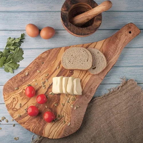 Miniatura 3 de Forest Decor Tabla de servir de madera de olivo, tabla de quesos de madera, tabla de servir con asa, tabla de charcutería de cocina tallada a mano
