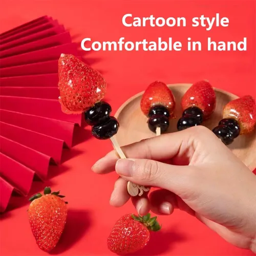 Miniatura 4 de Pinchos de bambú natural de dibujos animados para aperitivos de alimentos de 3.5 4.7 pulgadas, palillos de madera para cóctel, bocadillos de frutas