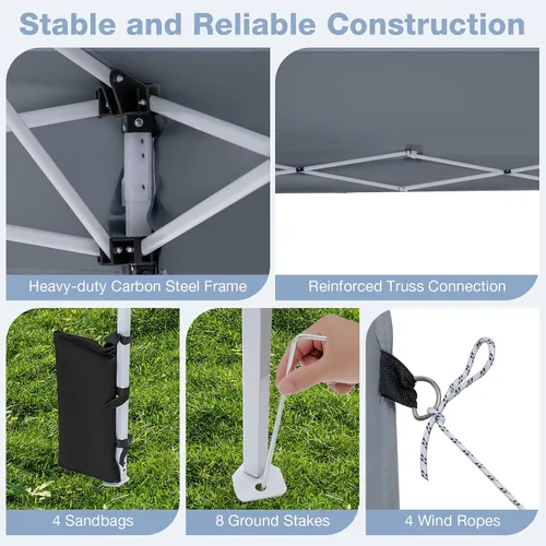 Miniatura 6 de Tangkula Toldo desplegable de 10 x 10 pies, tienda de campaña para exteriores UPF50+ con 4 bolsas de arena, 8 estacas, 4 cuerdas de viento, marco