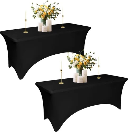 Miniatura 10 de Fundas de Mesa de Spandex Negro para Mesas de 6 Pies - Protector de Mantel Rectangular Universal Ajustado Elástico de 6 Pies, Lavable y Resistente a