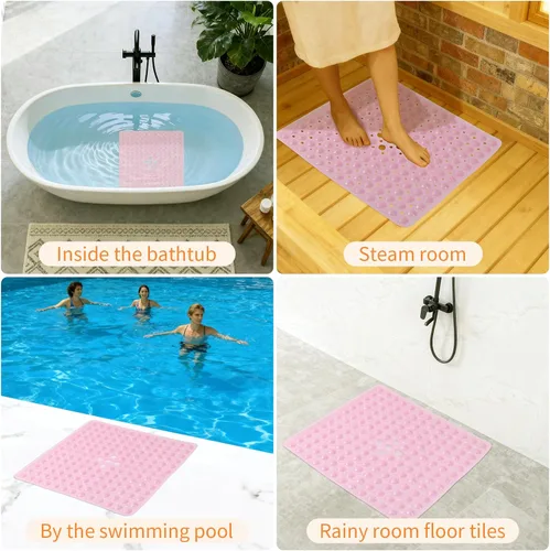 Miniatura 6 de Almohadilla de ducha antideslizante para bañera, 21 x 21 pulgadas, suave, de gran tamaño, lavable a máquina, con orificios de drenaje, ventosa