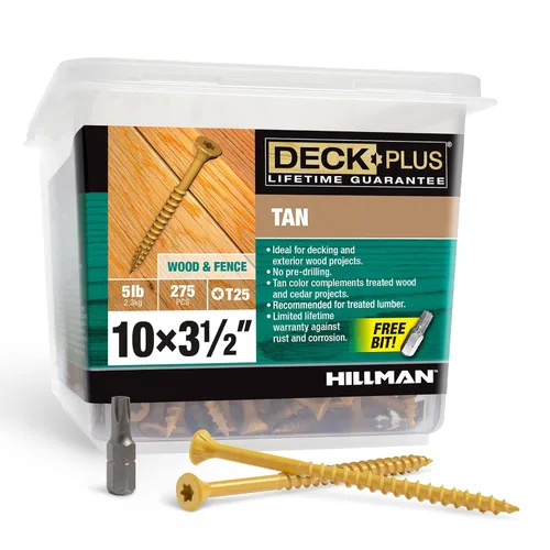 Deck Plus Tornillos para Madera Exterior y Cercas con Revestimiento Epoxi de 3-1/2 Pulgadas #10 x 3-1/2" Torx/Star Drive Incluido Rosca Gruesa,