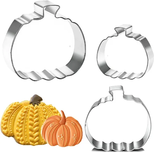 Miniatura 8 de Juego de cortadores de galletas de calabaza, 4 pulgadas, 3.22 pulgadas, 2 pulgadas, cortadores de galletas grandes para otoño, Halloween, Acción