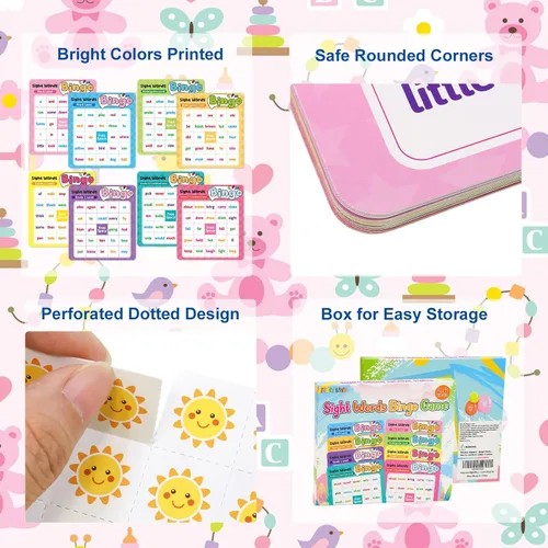 Miniatura 4 de Fancy Land Juego de bingo de palabras a la vista para niños y adultos, listas de palabras de Dolch & Fry's, juego de bingo para pre-k a 3er grado