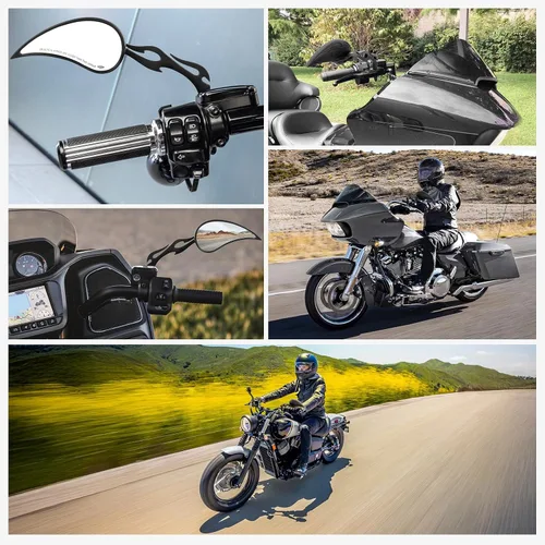 Miniatura 9 de Espejos retrovisores negros de 8 mm en forma de lágrima para motocicletas, compatibles con Road King, Street, Electra Glide, Road Glide, Dyna