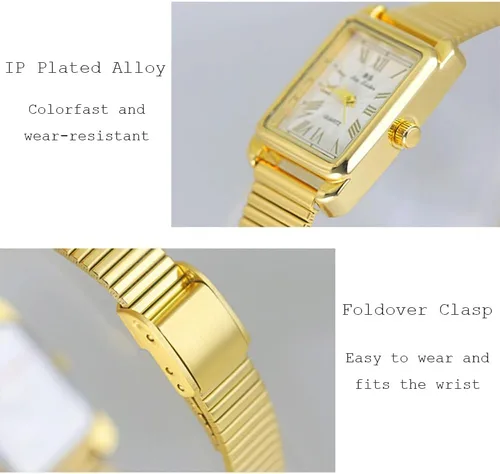 Miniatura 6 de CARLIEN Reloj de cuarzo para mujer, clásico, clásico, rectangular, impermeable, correa de acero inoxidable, pequeño, delicado, dorado, plateado