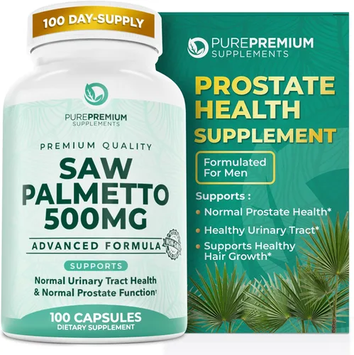 Saw Palmetto Premium 500 mg para hombres y mujeres – Extracto de palma enana americana de máxima fuerza y suplemento en cápsulas en polvo – Apoya el