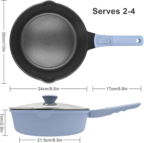 Miniatura 7 de Sartén antiadherente de 10 pulgadas de profundidad con tapa, sartén antiadherente de 4 cuartos de galón, utensilios de cocina no tóxicos, compatible