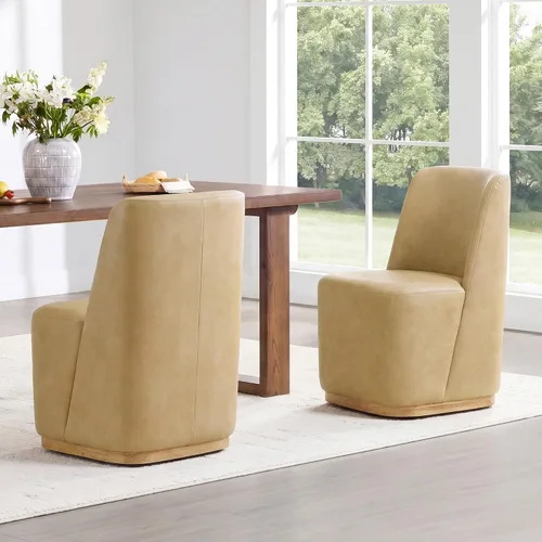 Miniatura 13 de CHITA Juego de 2 sillas de comedor tapizadas giratorias con ruedas, silla de comedor de tela moderna certificada FSC con ruedas, sillas de comedor