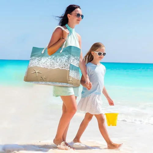 Miniatura 2 de Bolsas de playa para mujer, diseño de estrella de mar, bolsa grande de playa, bolsa de hombro para piscina, bolso