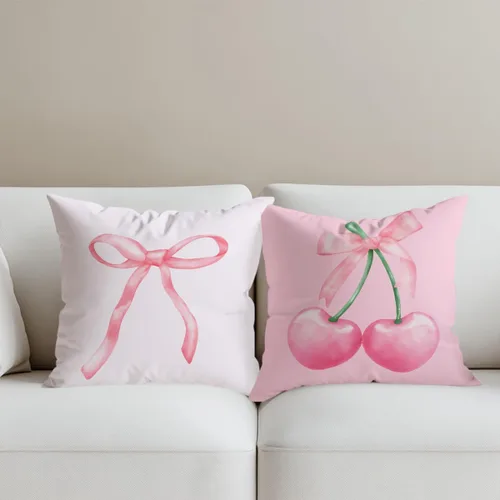 Miniatura 3 de 2 piezas de fundas de almohada de 18 x 18 pulgadas, fundas de almohada de estilo coqueto, fundas de almohada decorativas con arco rosa, fundas
