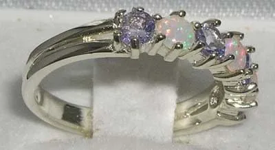 Miniatura 3 de Anillo de eternidad de plata de ley 925 auténtico ópalo y tanzanita para mujer