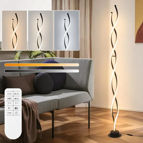 ADISUN Lámpara de pie moderna de 31 W, lámpara de pie LED en espiral para sala de estar, lámpara de pie regulable de 3 colores con control remoto,