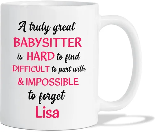 Miniatura 8 de Taza de café con el nombre de la niñera con la frase "Best Babysitter Ever", taza de café personalizada con nombre de niñera, regalo de niñera