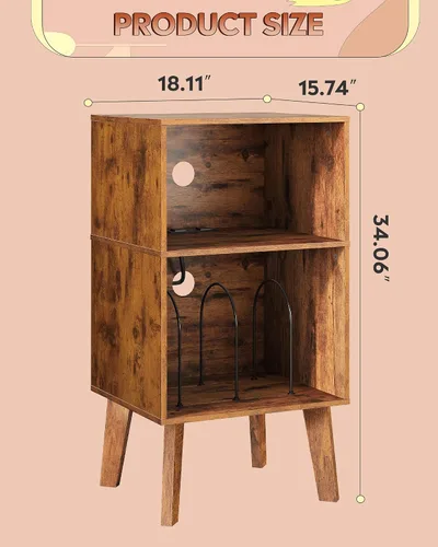 Miniatura 3 de WLIVE - Soporte para tocadiscos con estación de carga, moderna mesita de noche con almacenamiento, mesita de noche de espacio pequeño, mesa auxiliar