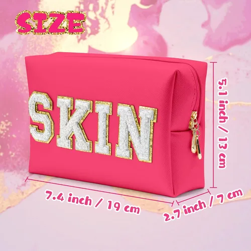Miniatura 2 de Y1tvei Preppy Patch SKIN - Neceser de piel sintética con letras blancas, bolsa de maquillaje portátil para uso diario, bolsa de almacenamiento