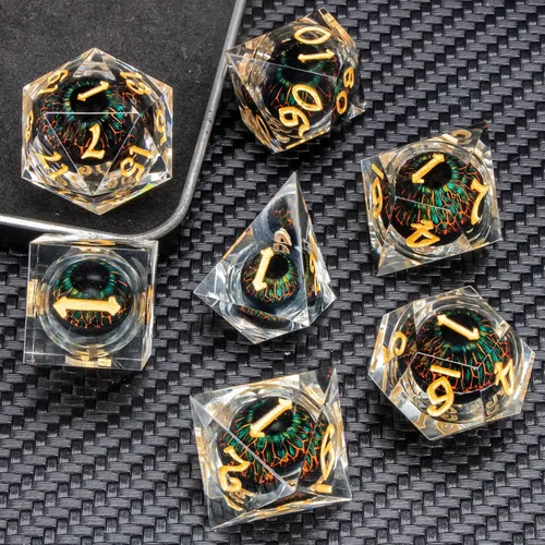 Miniatura 2 de KERWELLSI - Juego de dados de resina con núcleo líquido flotante con caja de regalo, dados DND con ojo de Beholder de borde afilado y genial, dados