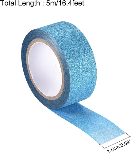 Miniatura 2 de MECCANIXITY Cinta de purpurina de 0.6 pulgadas x 16.4 pies, cinta adhesiva decorativa para manualidades, color azul, 0.6 in x 16.4 ft para álbumes