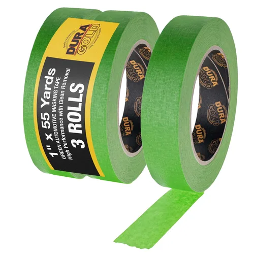 Dura-Gold Cinta adhesiva verde automotriz de 1 pulgada (0.945 in x 55 yardas), 3 rollos – Premium alto rendimiento, resistente al calor – Pintura de