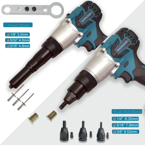 Miniatura 2 de Herramienta eléctrica 2 en 1 para remache/tuerca remachadora, pistola inalámbrica para tuercas (1/4 pulgadas, 5/16 pulgadas, 3/8 pulgadas), pistola