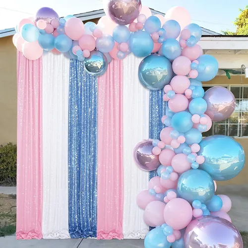 Miniatura 9 de Cortinas de fondo de lentejuelas con purpurina azul bebé, 2 piezas de 2 x 8 pies, telón de fondo de fiesta de baby shower para niños, hermosas
