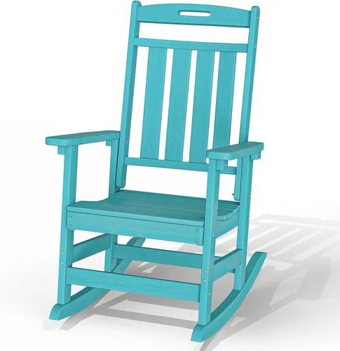 Plawdlik Silla mecedora para exteriores de gran tamaño - Resistente a todo tipo de clima, mecedoras de patio de alta resistencia HDPE con respaldo