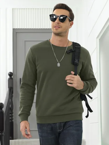 Miniatura 5 de MAGCOMSEN Sudaderas con forro de sherpa para hombre, sudadera básica de invierno con cuello redondo