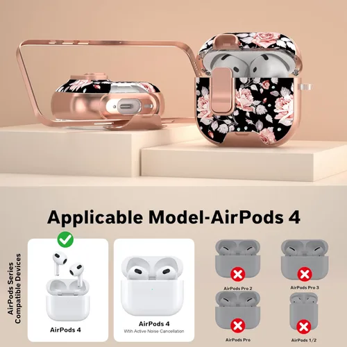 Miniatura 2 de Maxjoy Funda protectora transparente para AirPods 4, funda protectora suave y linda flor para AirPod 4 para mujeres con llavero para AirPods 4, Rosa
