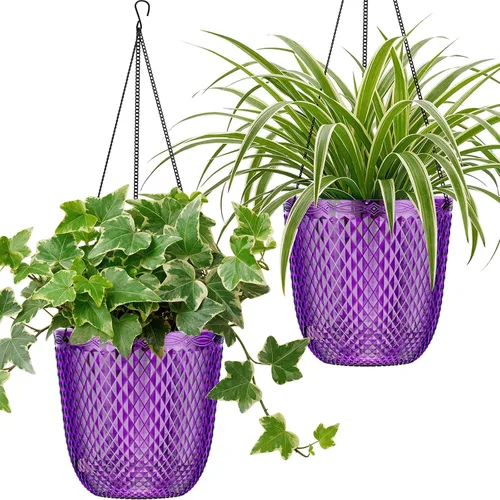 Miniatura 16 de Paquete de 2 macetas colgantes de riego automático de 7.2 pulgadas para plantas de interior y exterior, macetas colgantes de macramé de 34 pulgadas