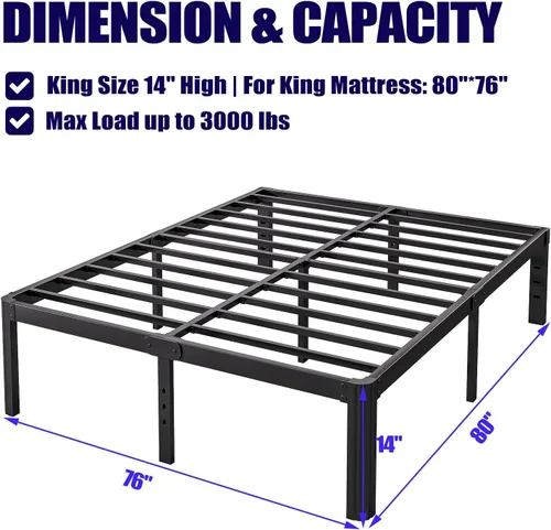 Miniatura 3 de Hunlostten Armazón de Cama King de 14 pulgadas de Alto Sin Necesidad de Somier, Armazón de Cama Plataforma King de Servicio Pesado con Esquinas