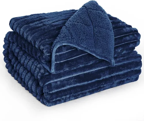 Miniatura 14 de Manta con peso de forro polar Sherpa con rayas acanaladas 3D, manta pesada de franela suave de 12 libras para sofá y cama, manta gruesa con cuentas