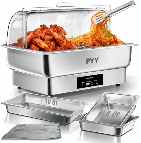 Miniatura 11 de PYY Plato Calentador Eléctrico, Juego de Chafing Dish de Tapa Enrollable para Buffet, Juego de Servidor Calentador Chafer para Catering, Buffets