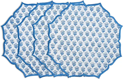 Miniatura 10 de CPC Cotton - Juego de 4 manteles individuales de algodón - Impresos a mano en bloque doble capa, lavables a máquina, manteles de mesa bordados