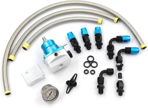 Kit de regulador de presión de combustible EFI universal ajustable con manómetro de presión de combustible de 0-160 psi y kit de conectores de Azul