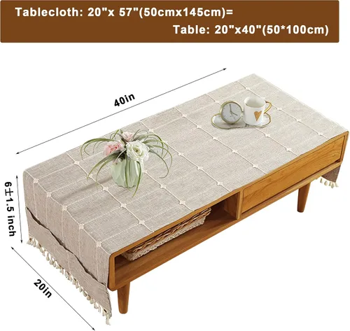 Miniatura 2 de Mantel de mesa auxiliar bohemio para sala de estar, con bolsillos y borlas, mantel rectangular a rayas para café, lavadora, secadora, refrigerador