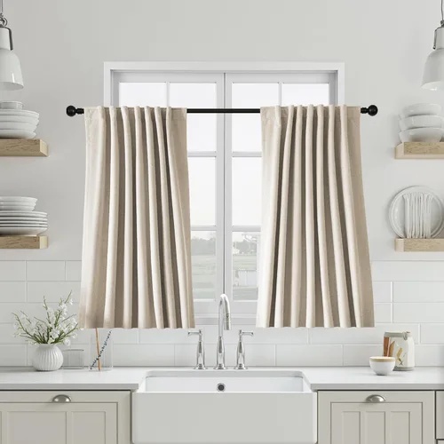Miniatura 65 de UHITECH - Cortinas opacas beige para sala de estar, cortinas cortas de 35 pulgadas para habitación, cortinas negras para ventanas pequeñas, paneles