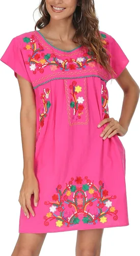Miniatura 8 de YZXDORWJ - Vestido mexicano bordado de manga corta para mujer